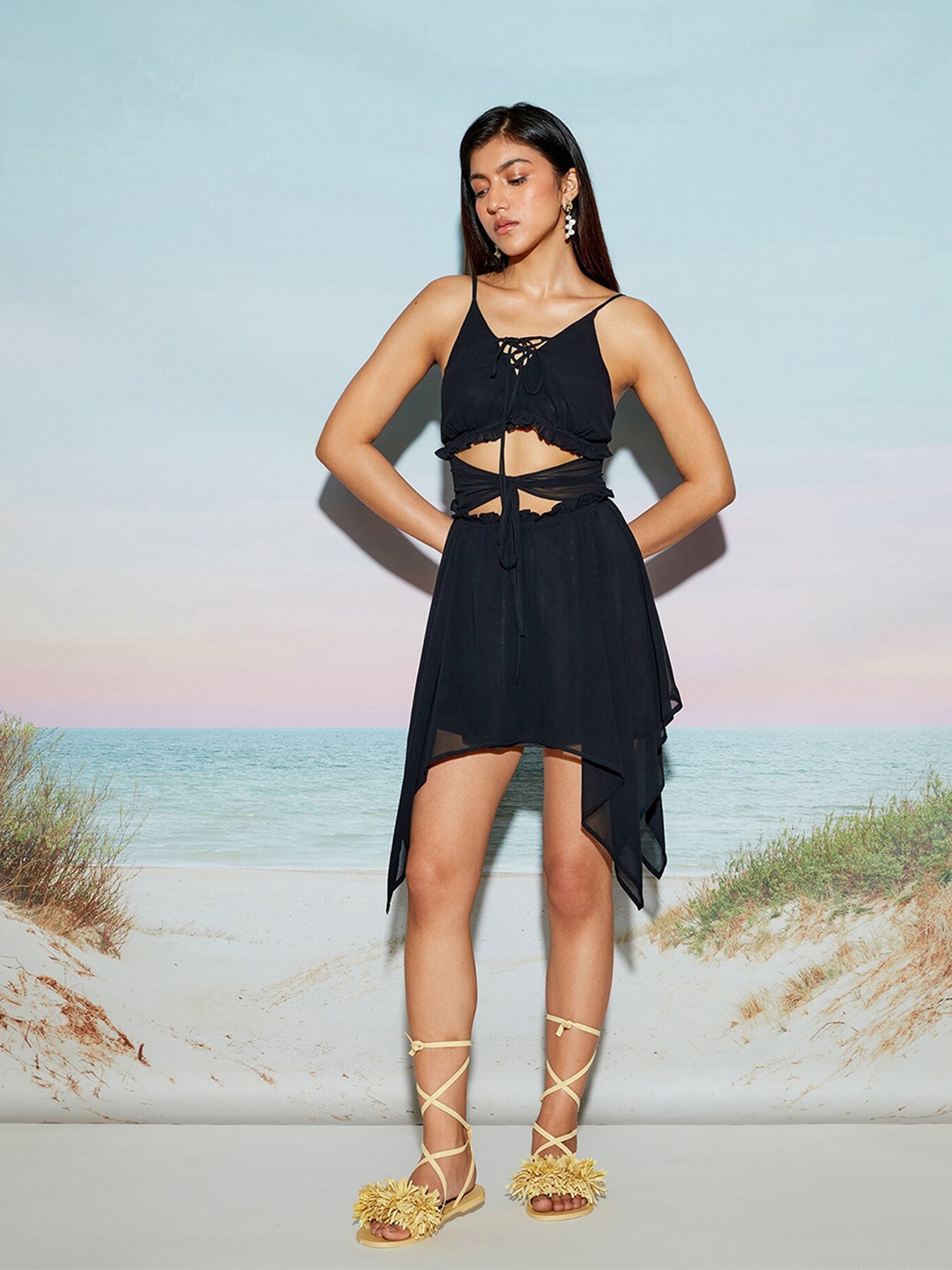 

THE CLOTHING FACTORY Shoulder Straps Cut-Outs Sheath Mini Dress, Black