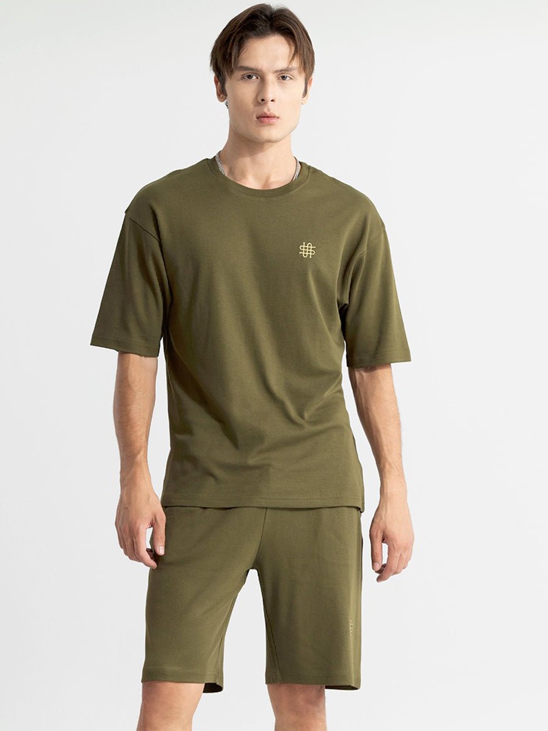 

Snitch Olive Green Typography Printed T-shirt With Short