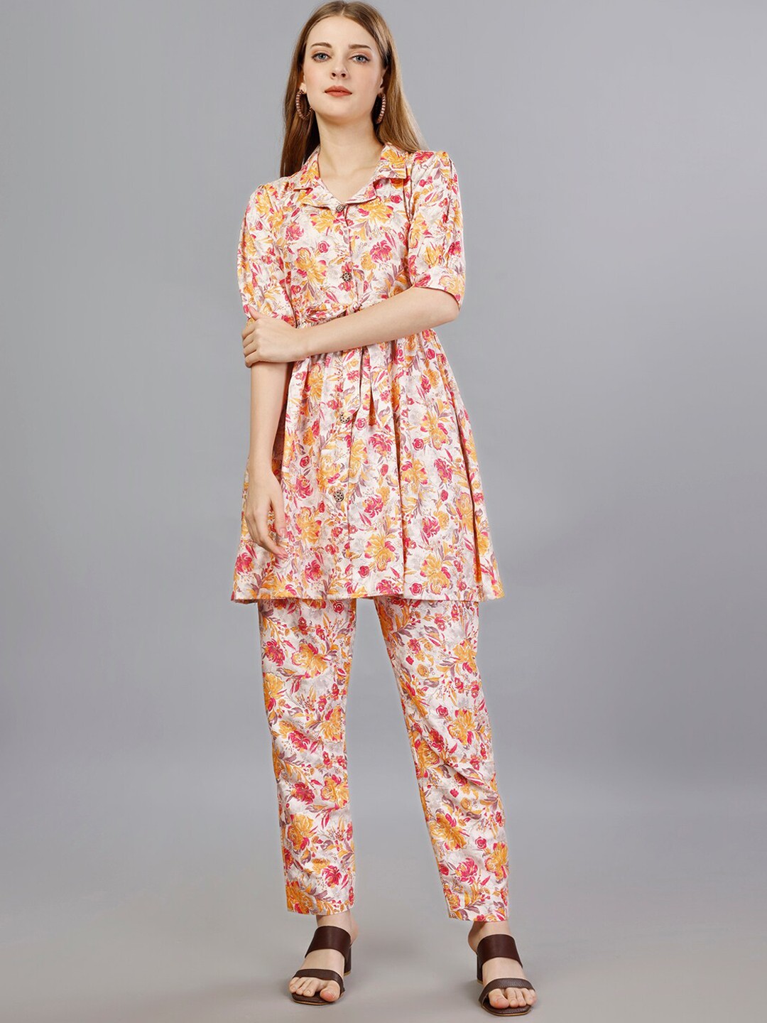 

UDBHAV TEXTILE Printed Tunic With Trousers, Orange
