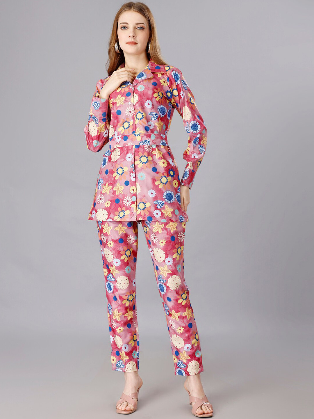 

UDBHAV TEXTILE Floral Printed Shirt With Trousers, Pink