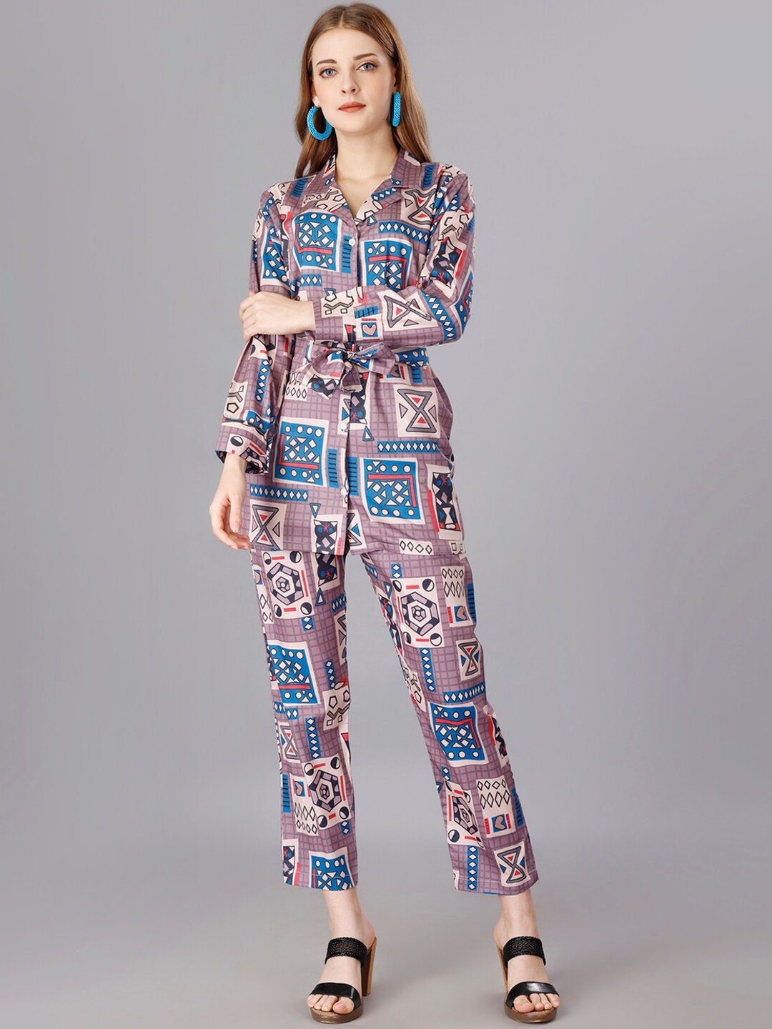 

UDBHAV TEXTILE Geometric Printed Shirt & Trousers, Mauve