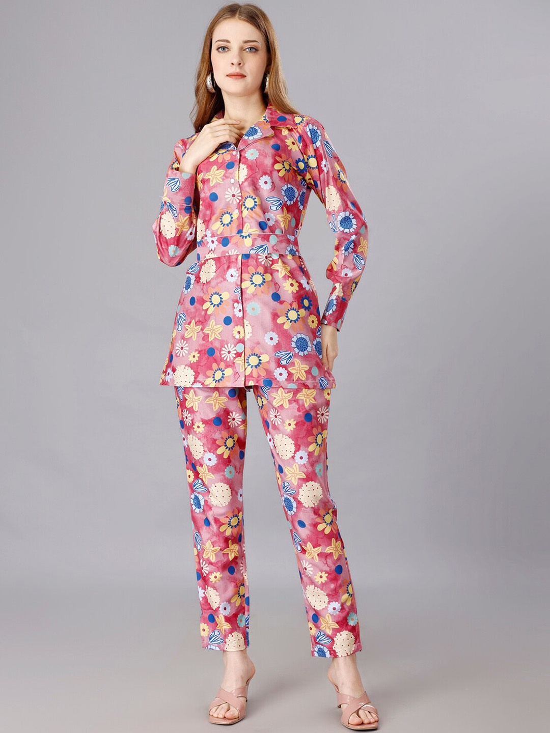 

UDBHAV TEXTILE Printed Tunic & Trousers Co-Ords, Pink