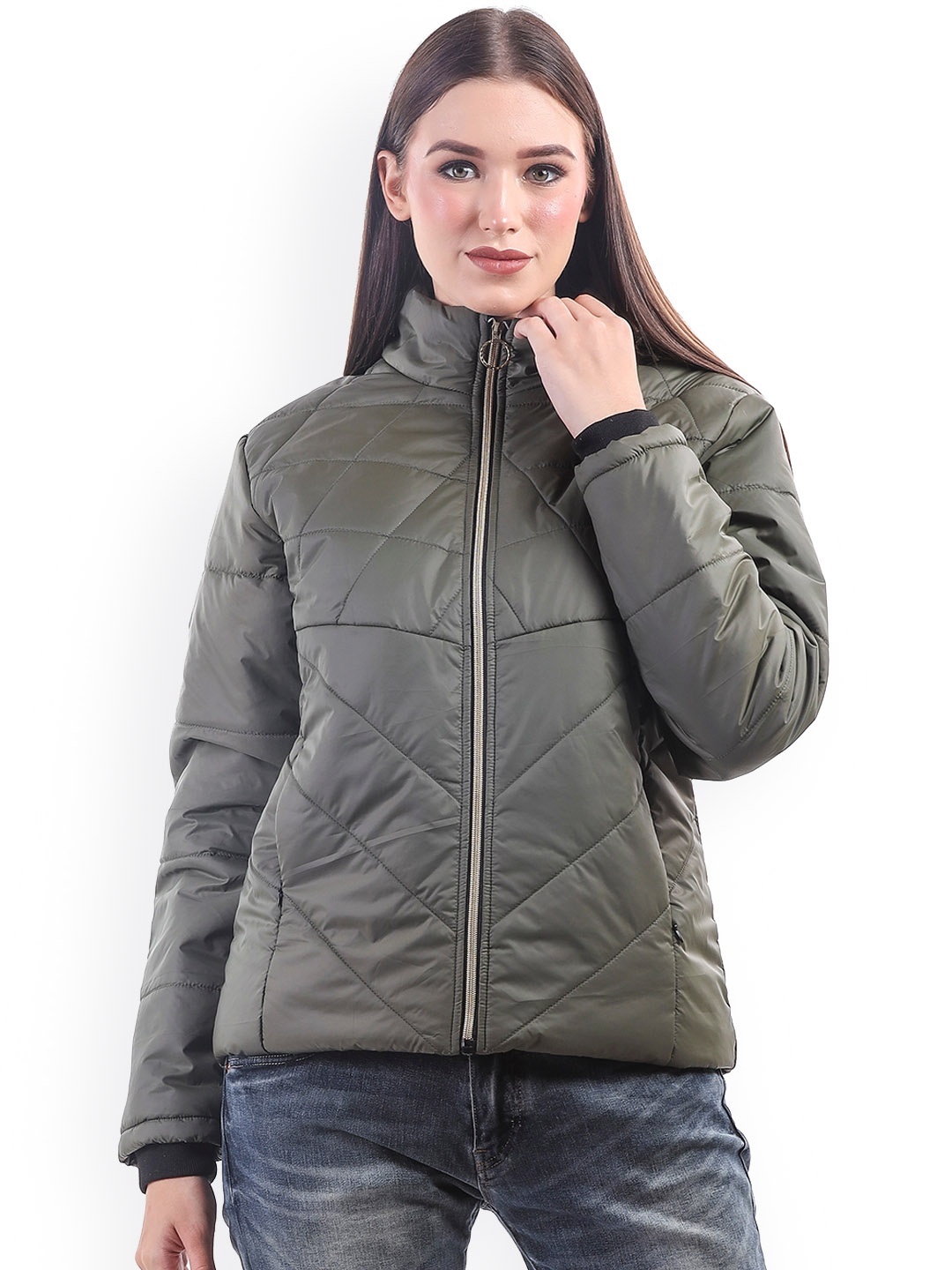 

BETTER THINK Mock Collar Lightweight Padded Jacket, Olive