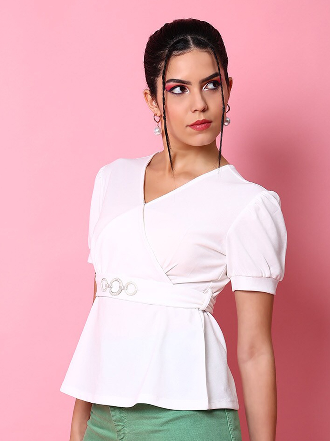 

Freehand by The Indian Garage Co Puff Sleeve Wrap Top, White
