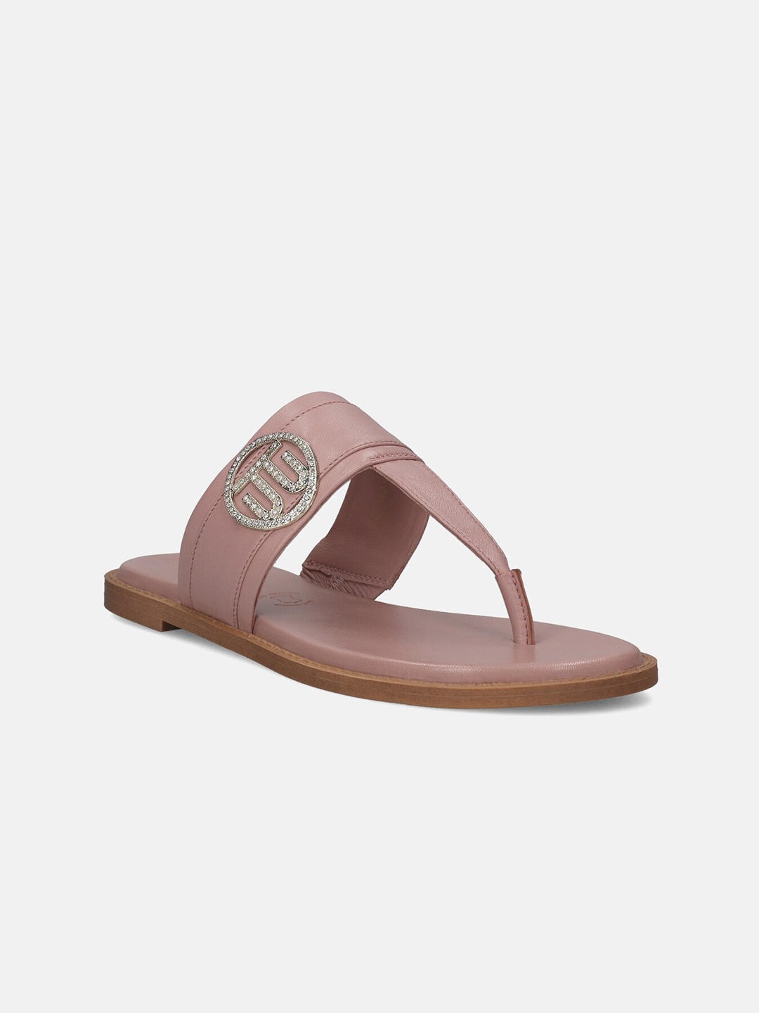 

BAGATT Goldy Embellished Leather T-Strap Flats, Rose