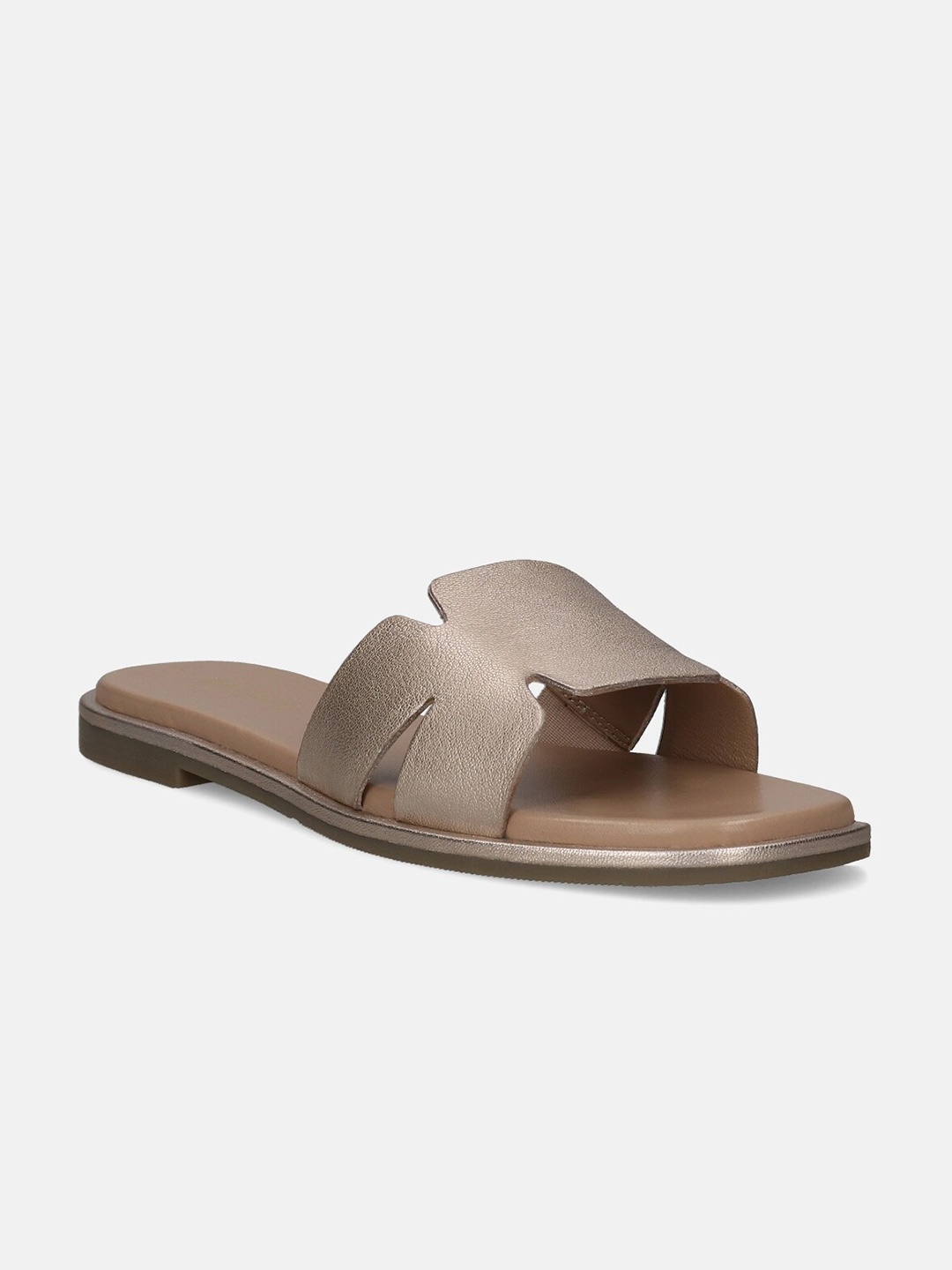 

BAGATT Flower Cut-Out Detail Leather Open Toe Flats, Gold