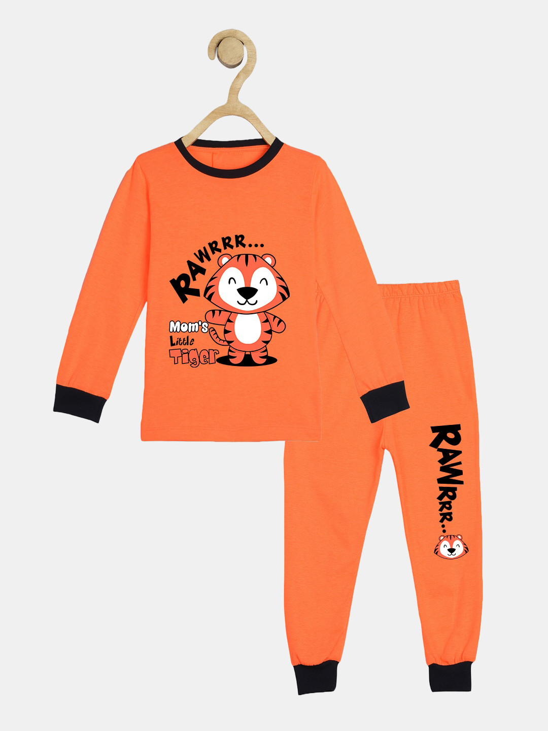 

Wyld Sprog Boys Graphic Printed Pure Cotton T-Shirt With Pyjama, Orange