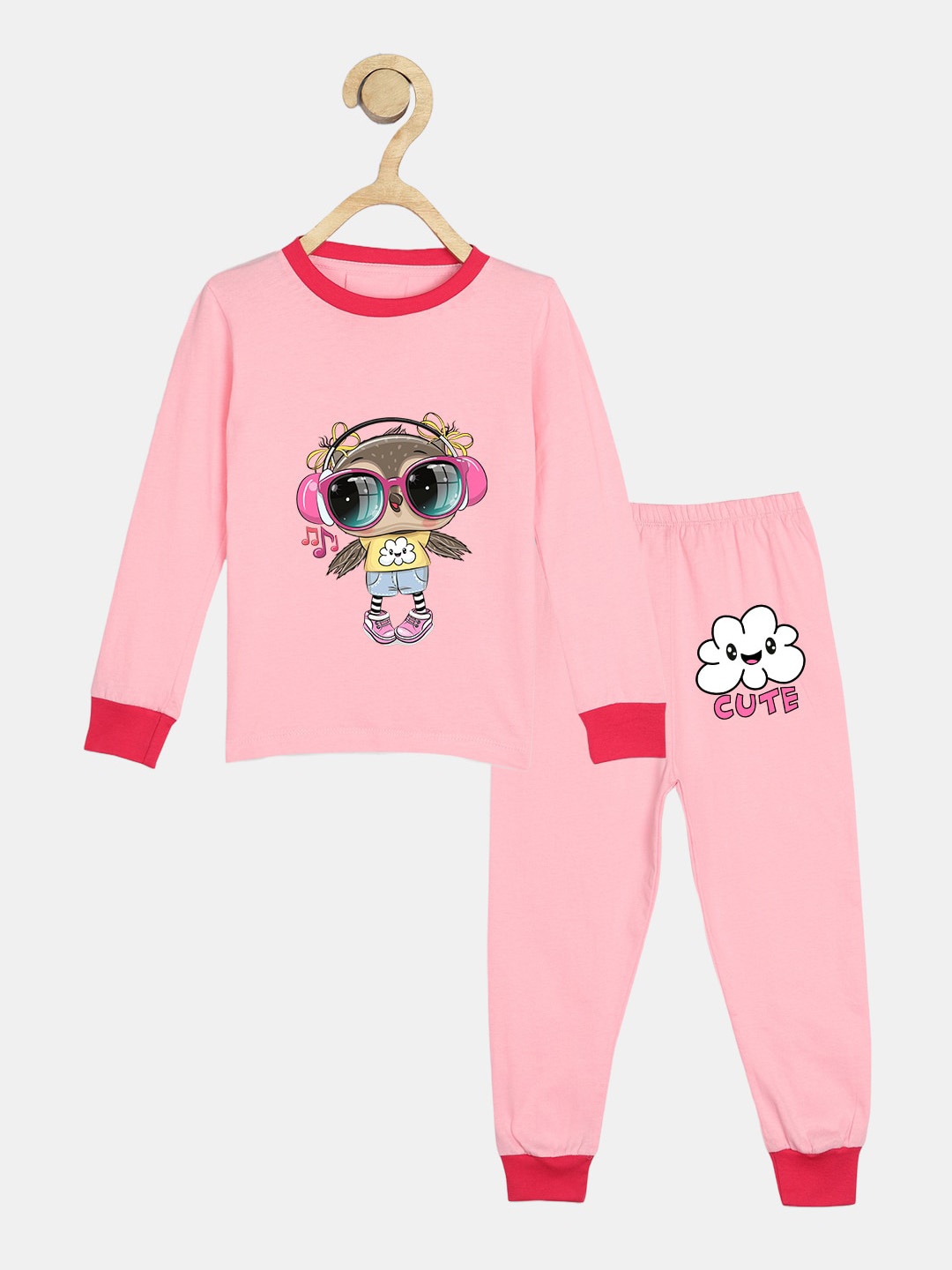 

Wyld Sprog Girls Graphic Printed Pure Cotton T-Shirt With Pyjama, Pink