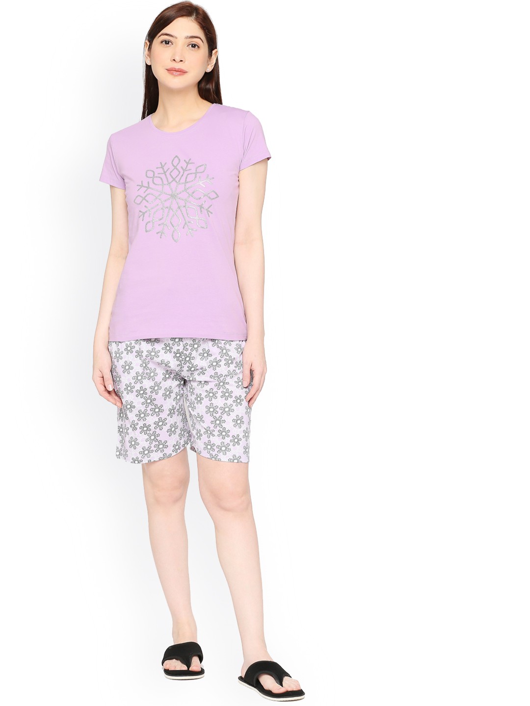 

zebu Conversatianl Printed Pure Cotton T-shirt & Shorts, Lavender