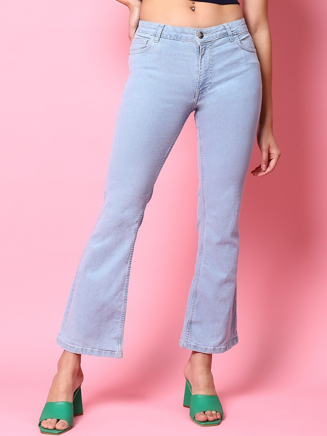 

Freehand by The Indian Garage Co Women Blue Bootcut Stretchable Clean Look Cropped Jeans