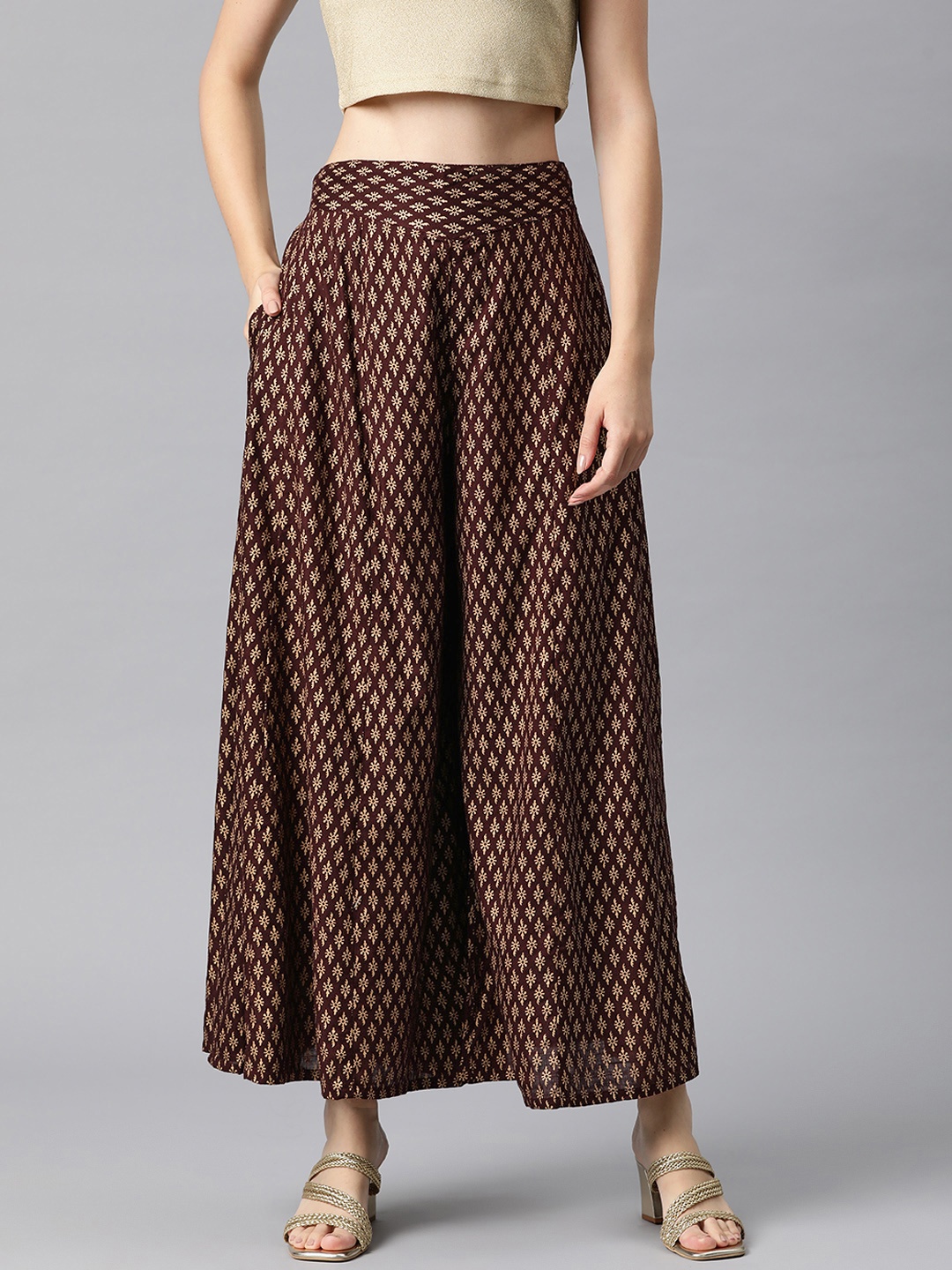 

Readiprint Women Ethnic Motifs Printed Flared Ethnic Palazzos, Maroon
