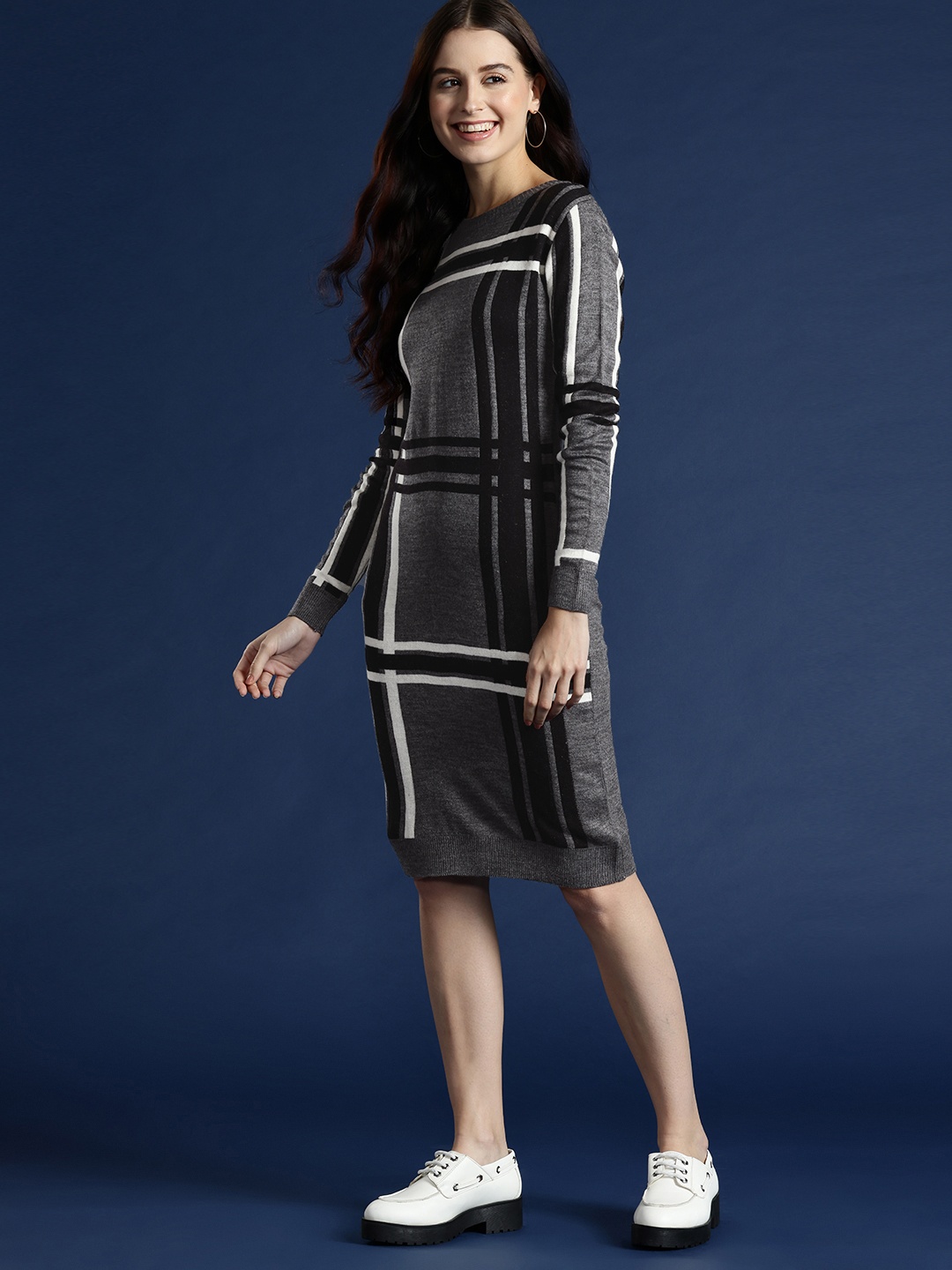 

Mast & Harbour Checked Bodycon Sweater Dress, Grey