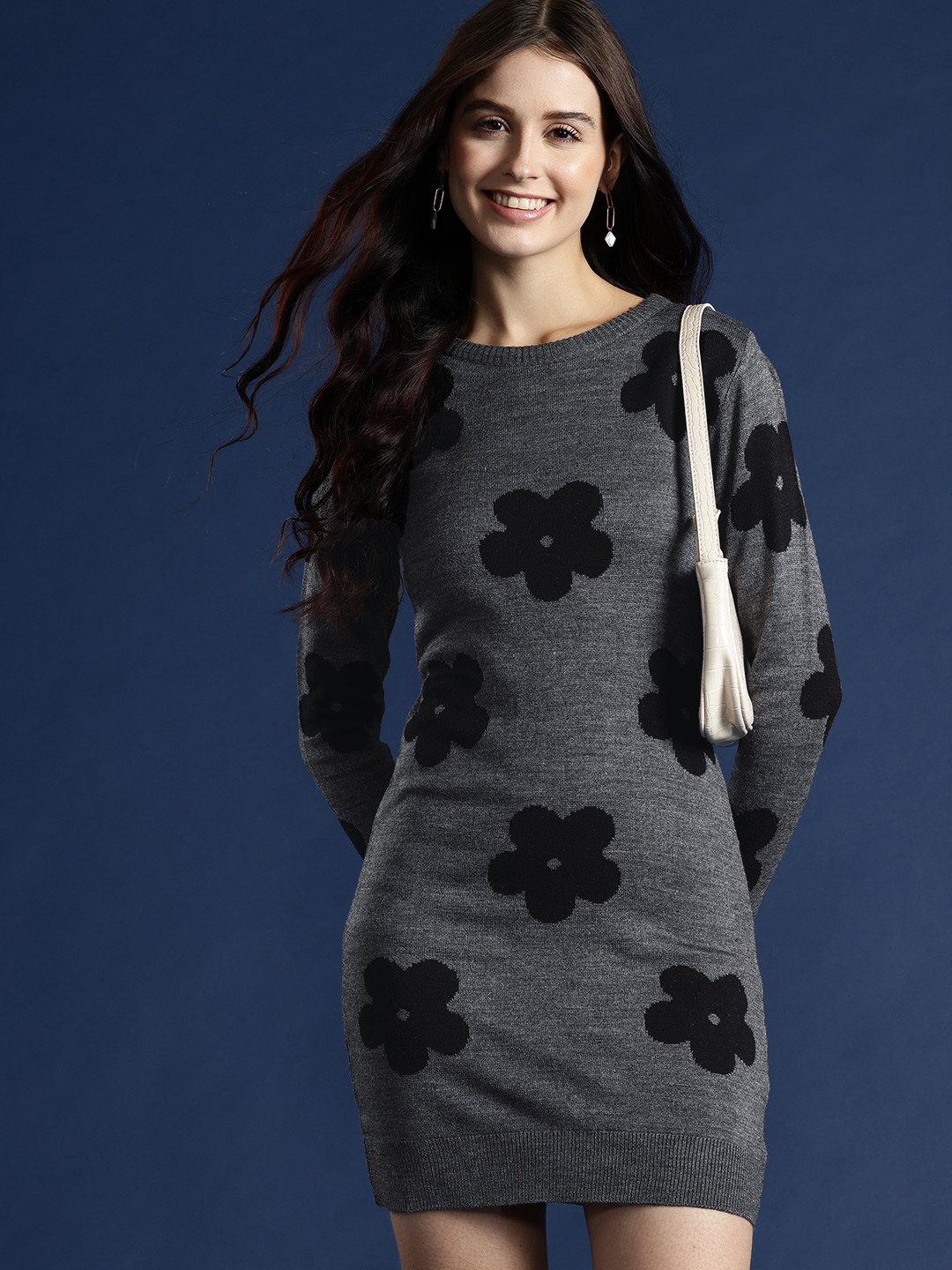 

Mast & Harbour Floral Print Bodycon Mini Sweater Dress, Grey