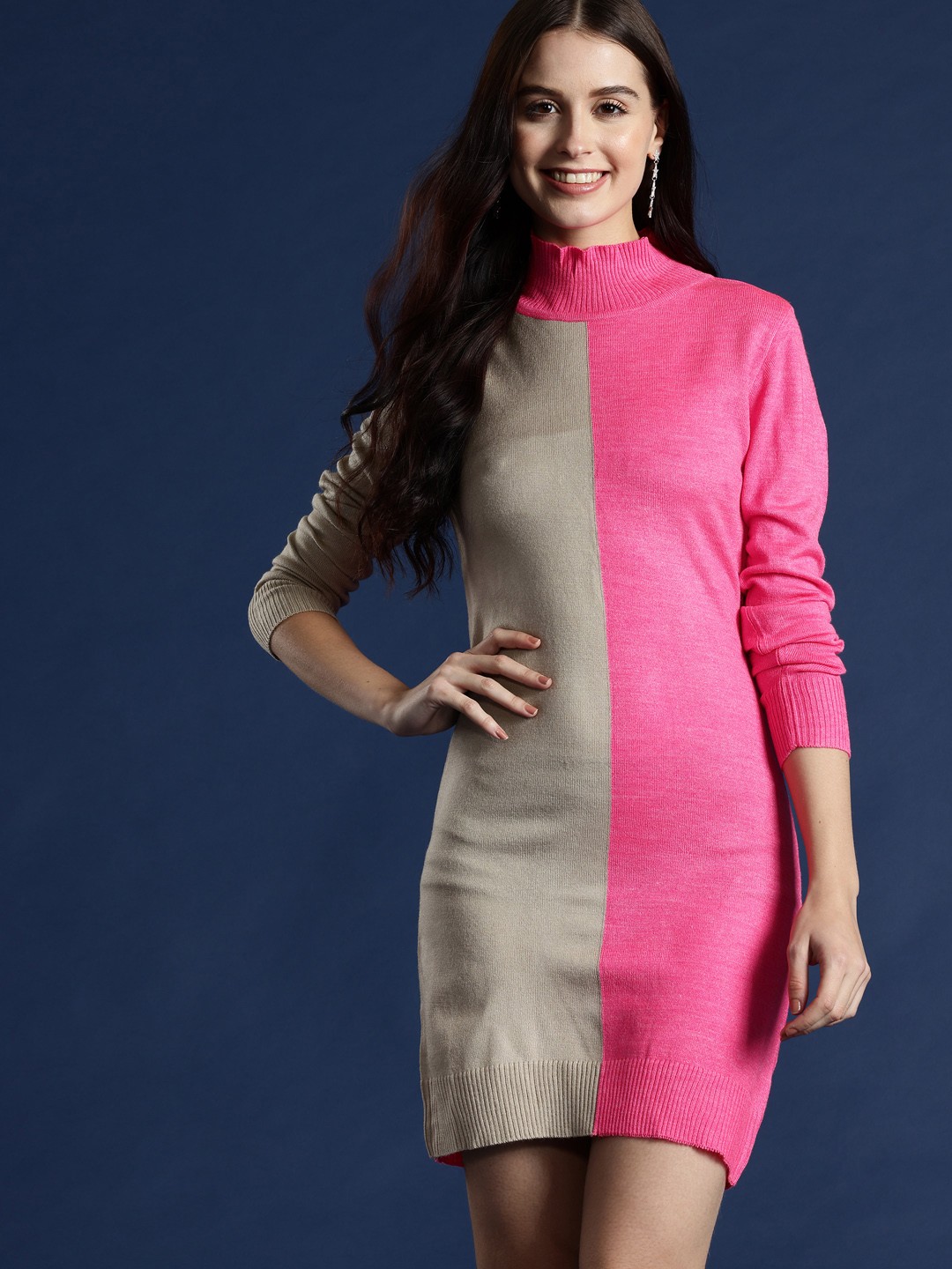 

Mast & Harbour Colourblocked Acrylic Sweater Dress, Pink