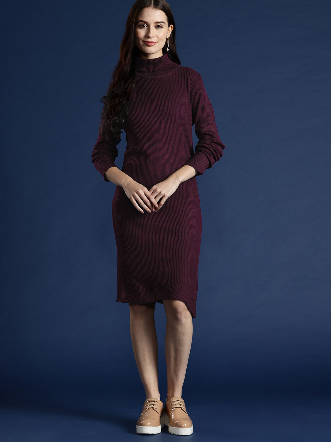 

Mast & Harbour Solid Acrylic Sweater Dress, Maroon