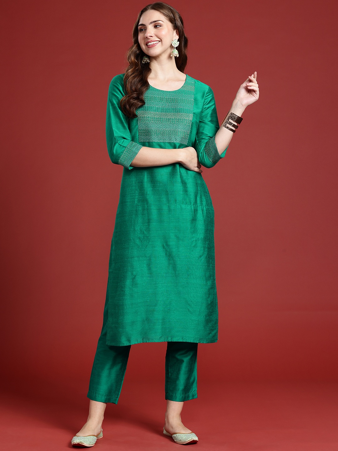

Anouk Embroidered Kurta with Trousers, Green