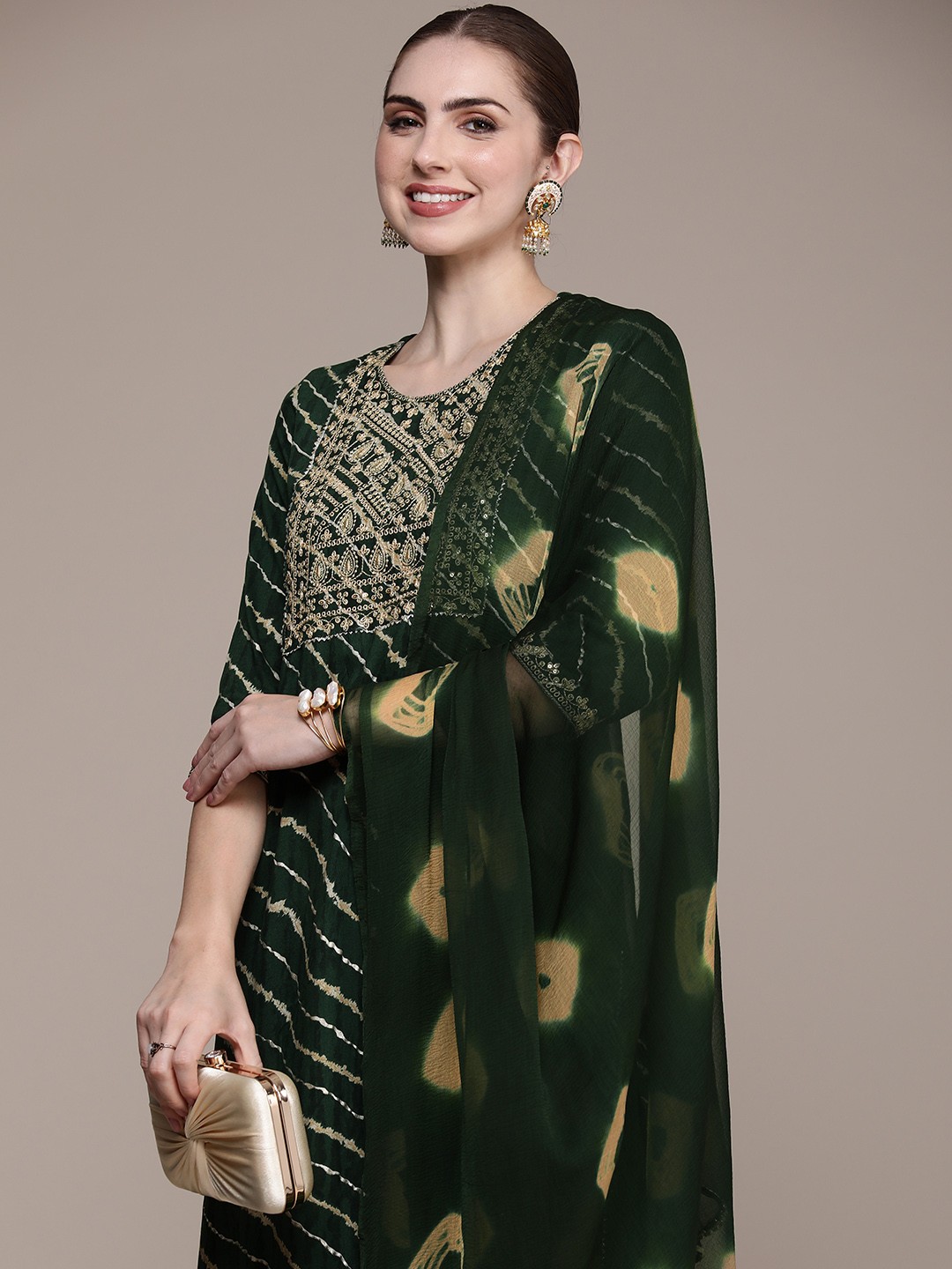 

Anouk Women Ethnic Motifs Embroidered Sequinned Kurta with Trousers & With Dupatta, Green