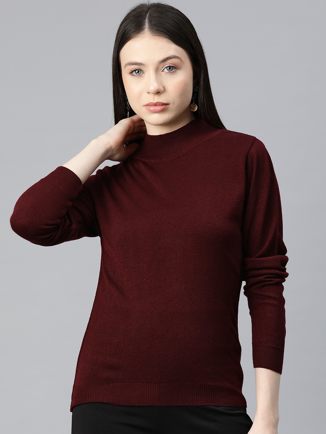 

Pierre Carlo Women Solid Acrylic Pullover Sweater, Burgundy