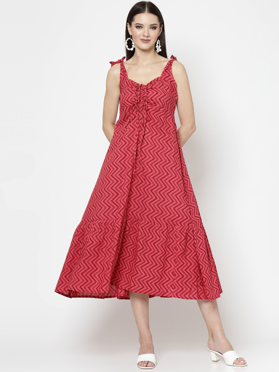 

SkyaSia Geometric Printed Ruched A-Line Midi Dress, Maroon