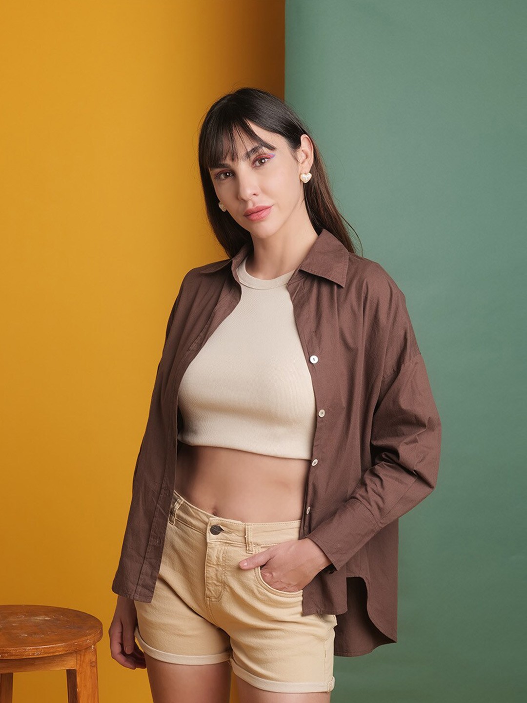 

Freehand by The Indian Garage Co Oversized Spread Collar Casual Shirt, Brown