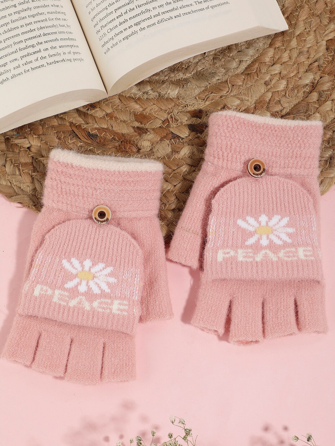 

ELLIS Women Knitted 2-In-1Gloves, Pink
