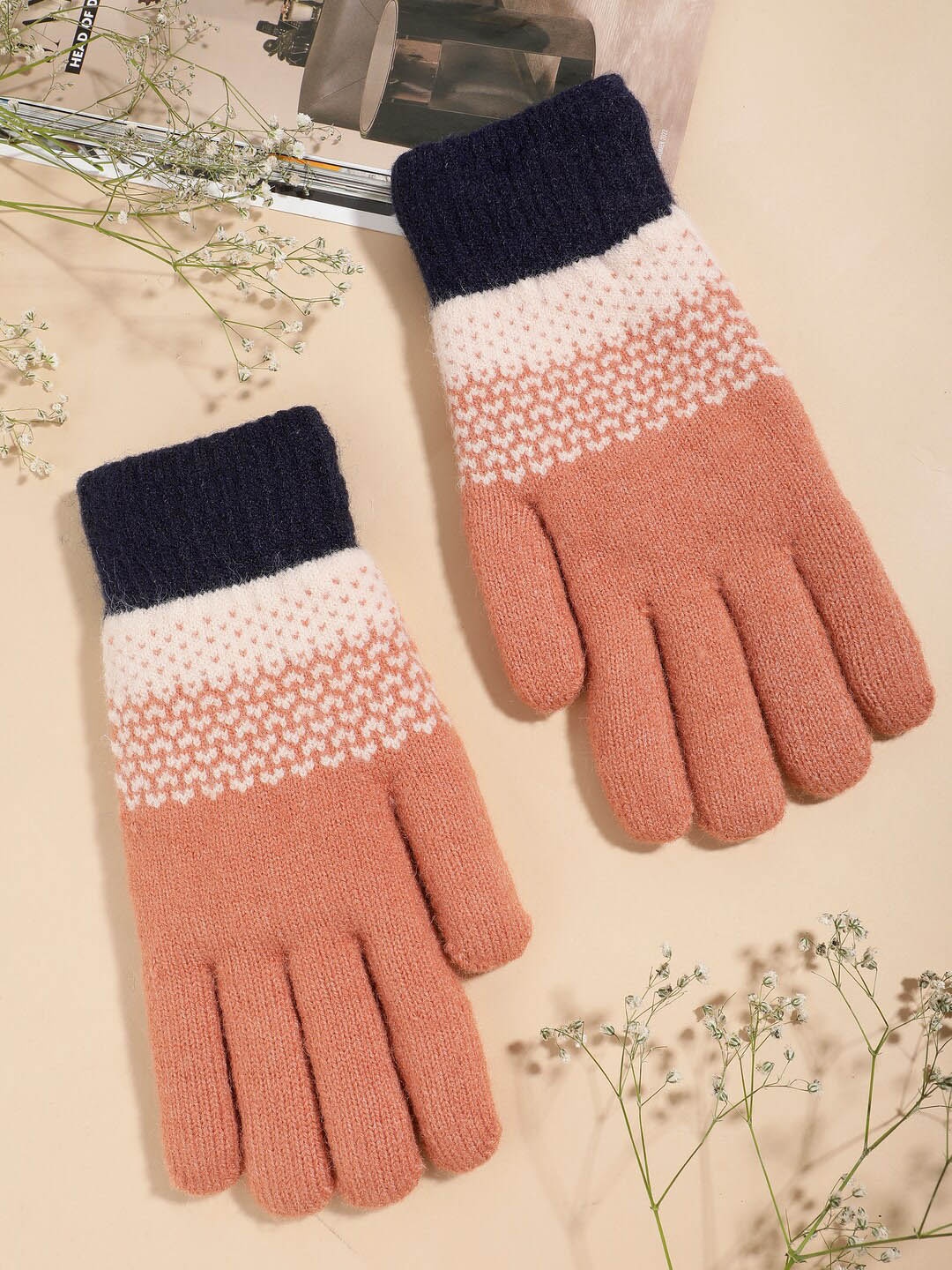 

ELLIS Women Colourblocked Touch-Screen-Finger Gloves, Orange