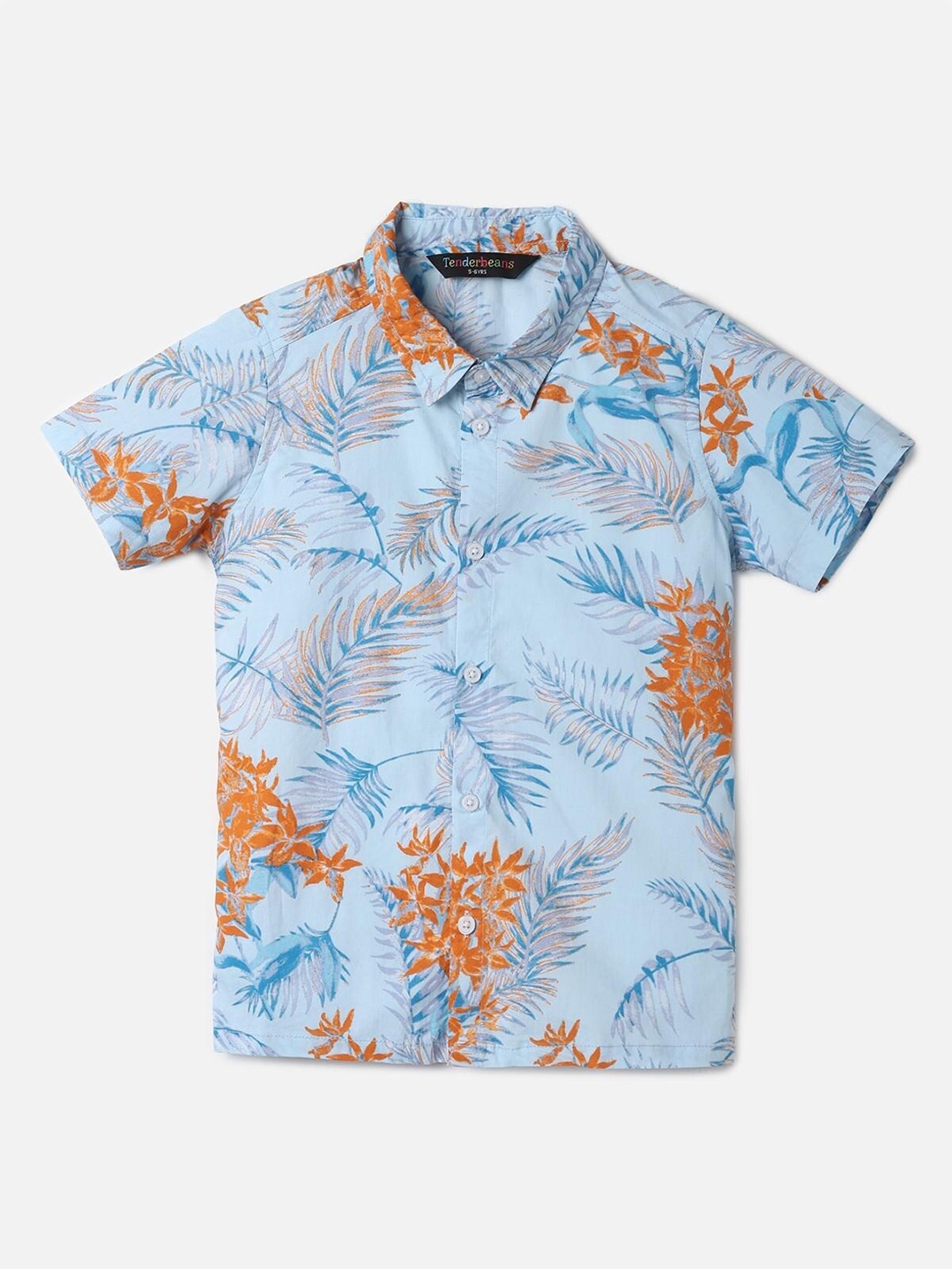 

UrbanMark Boys Tropical Printed Pure Cotton Casual Shirt, Blue