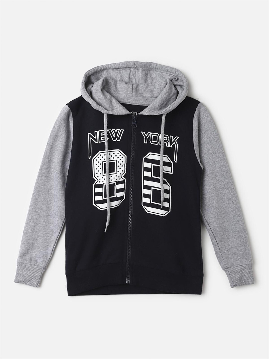 

UrbanMark Boys Alphanumeric Printed Hooded Sweatshirt, Grey melange