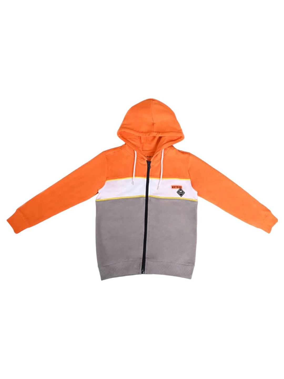 

UrbanMark Boys Colourblocked Hooded Pure Cotton Sweatshirt, Orange