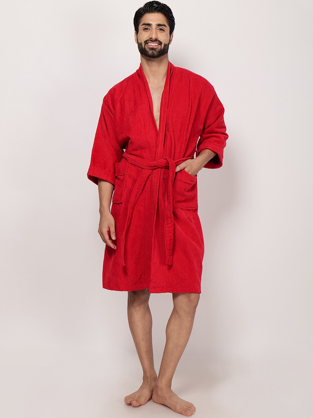 

eurospa 550 GSM Terry Cotton Premium Bath Robe, Red