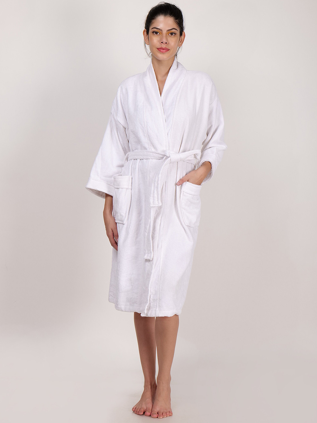 

eurospa Shawl Collar Premium Cotton Bath Robe, White