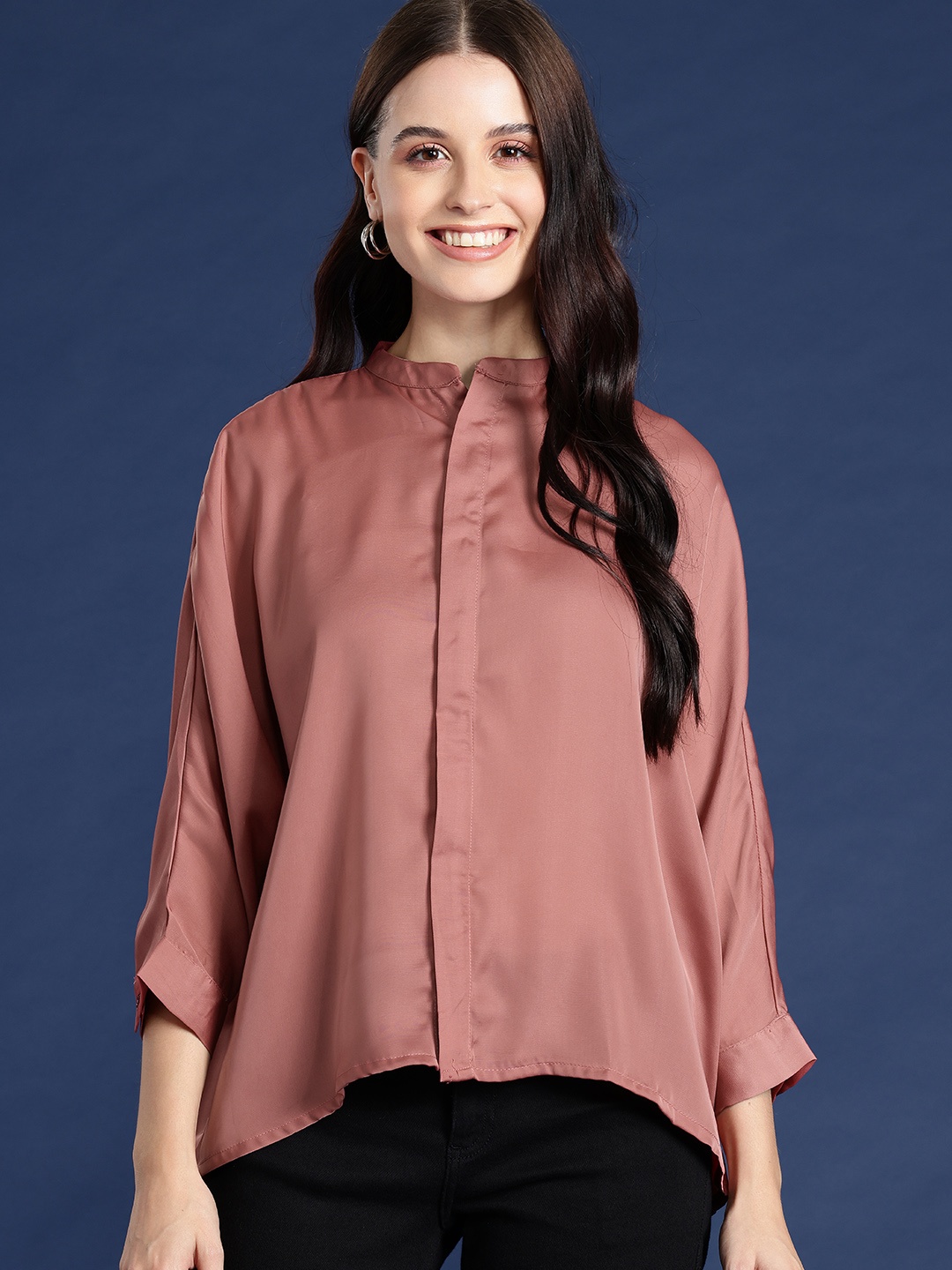 

Mast & Harbour Mandarin Collar Shirt Style Top, Mauve