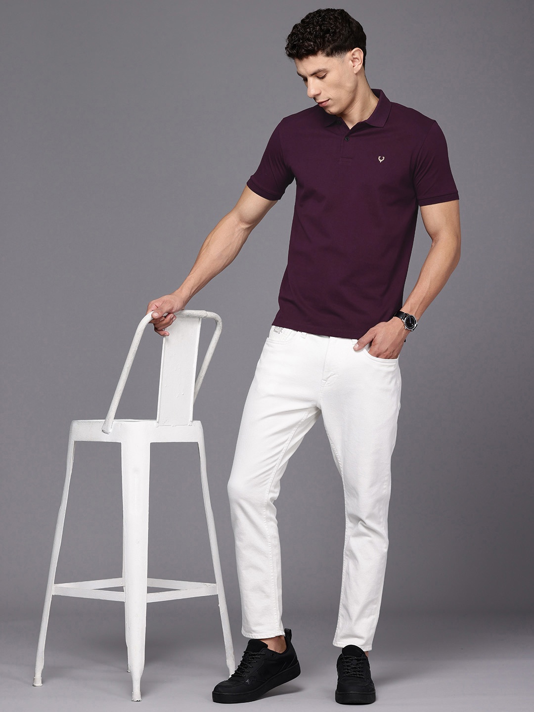 

Allen Solly Pure Cotton Polo Collar Casual T-shirt, Purple