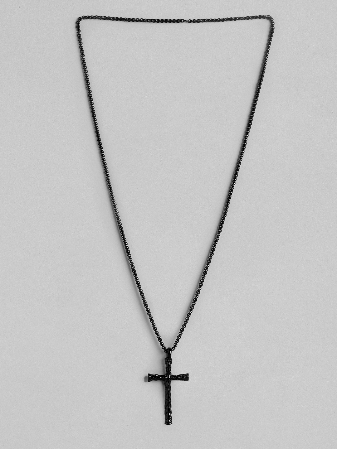 

PARIS HAMILTON Men Rhodium-Plated Stainless Steel Cross Pendant with Chain, Black