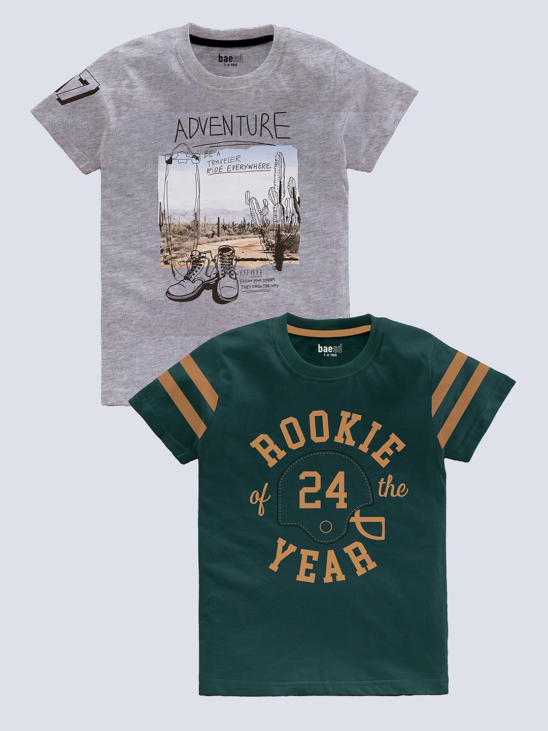 

BAESD Boys Pack Of 2 Typography Printed Pure Cotton T-shirt, Green