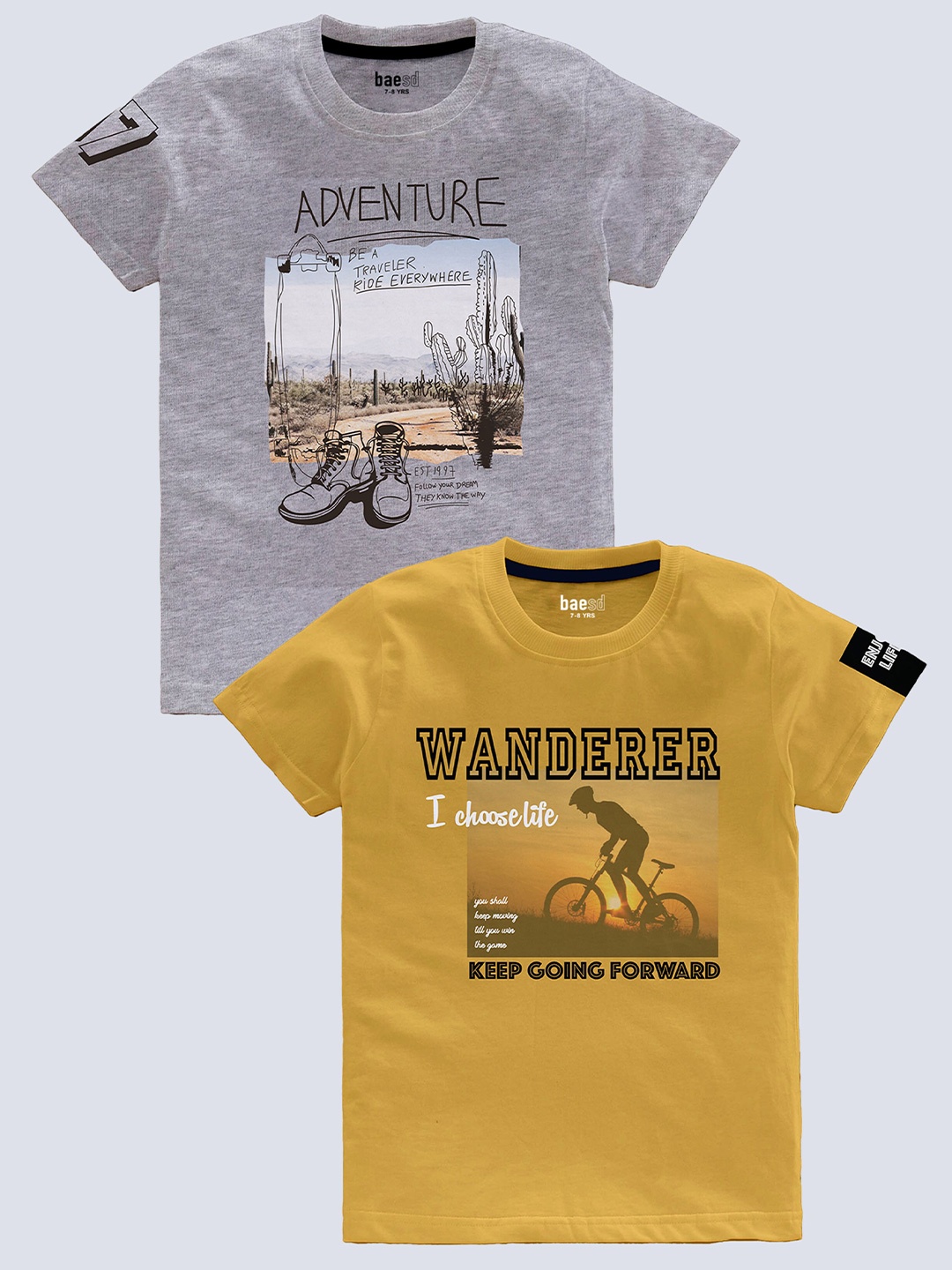 

BAESD Boys Pack Of 2 Typography Printed Pure Cotton T-shirt, Yellow