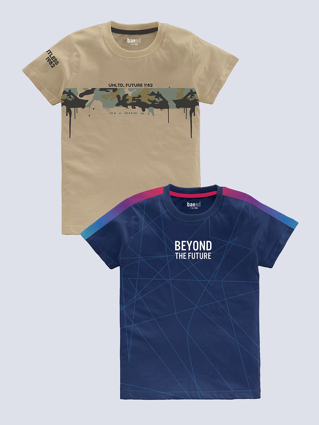 

BAESD Boys Pack of 2 Printed Round Neck Short Sleeves Pure Cotton T-shirt, Khaki