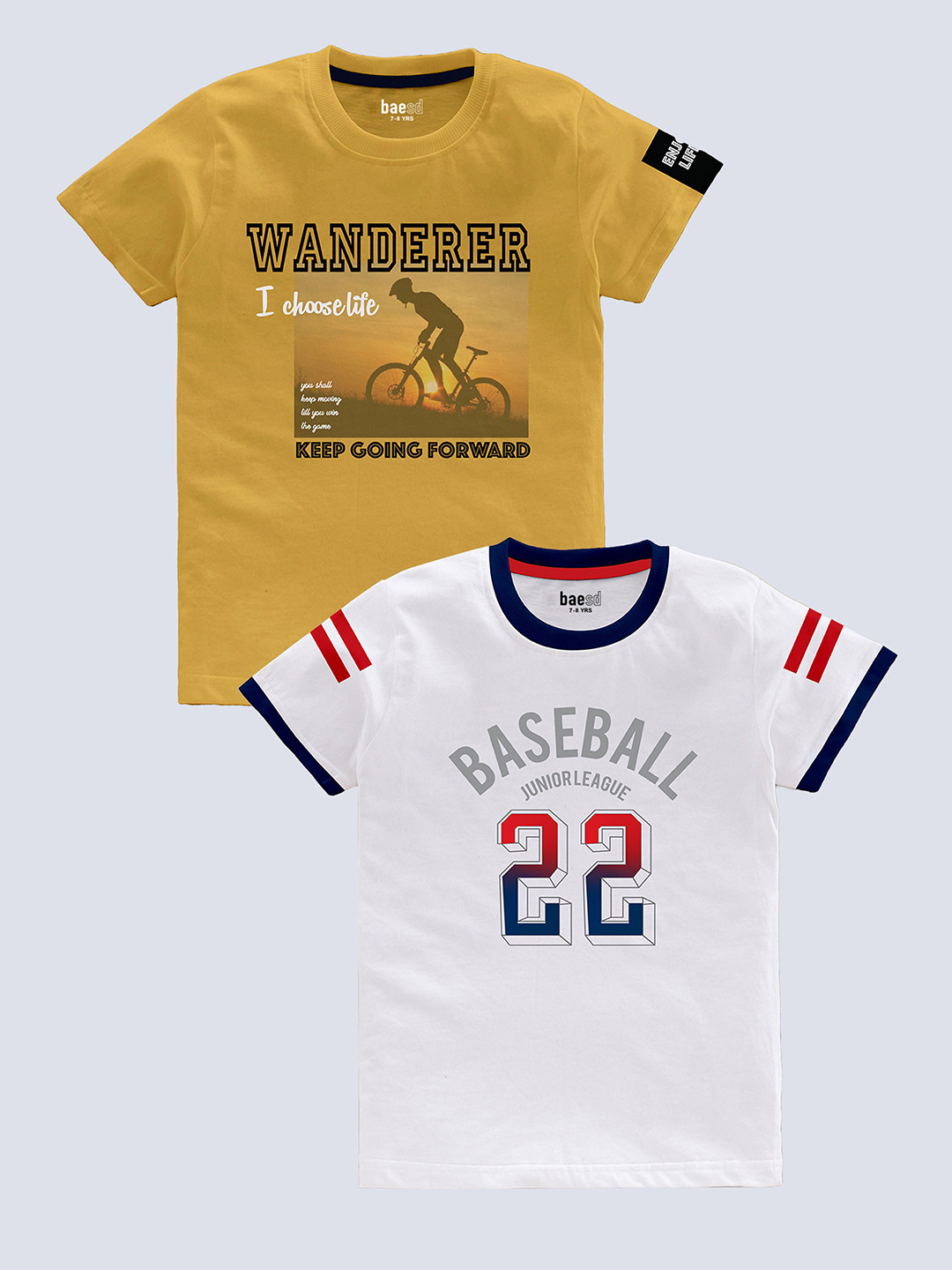 

BAESD Boys Pack Of 2 Graphic Printed Pure Cotton T-shirt, Mustard