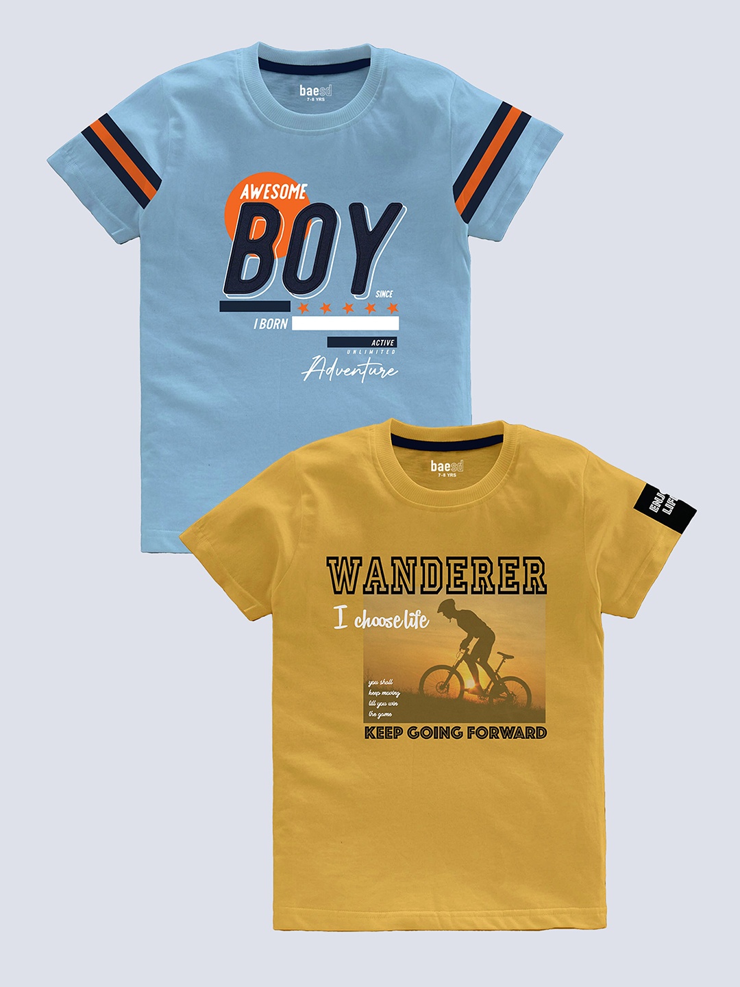 

BAESD Boys Pack Of 2 Typography Printed Pure Cotton T-shirt, Blue