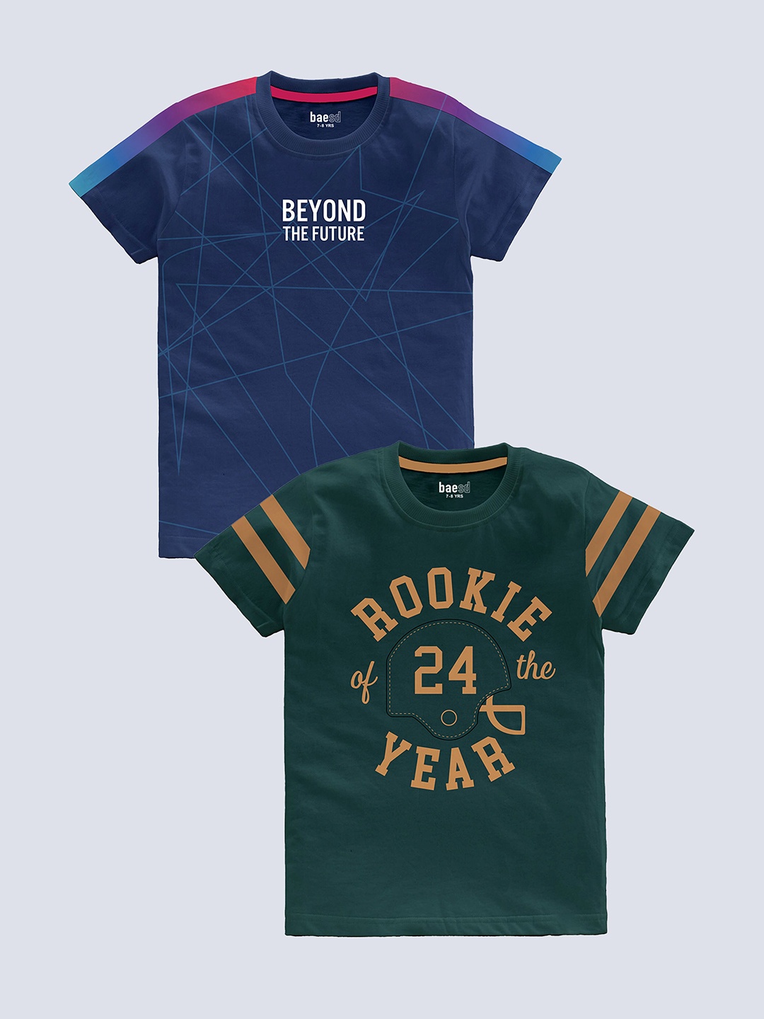 

BAESD Boys Pack Of 2 Typography Printed Pure Cotton T-shirt, Green