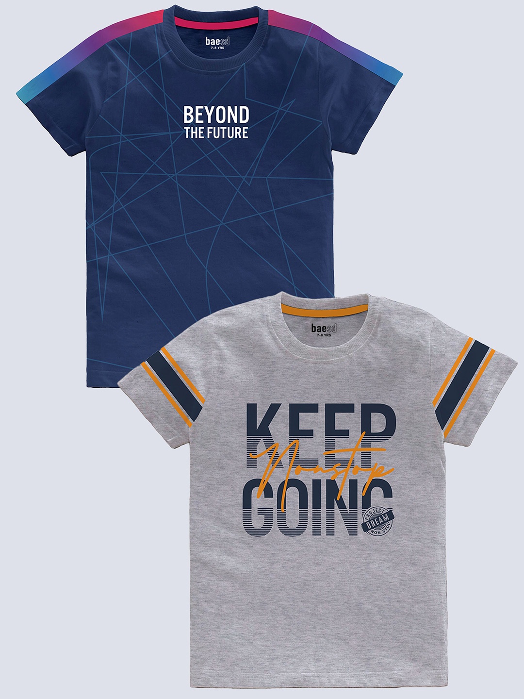 

BAESD Boys pack Of 2 Typography Printed Cotton T-shirt, Blue