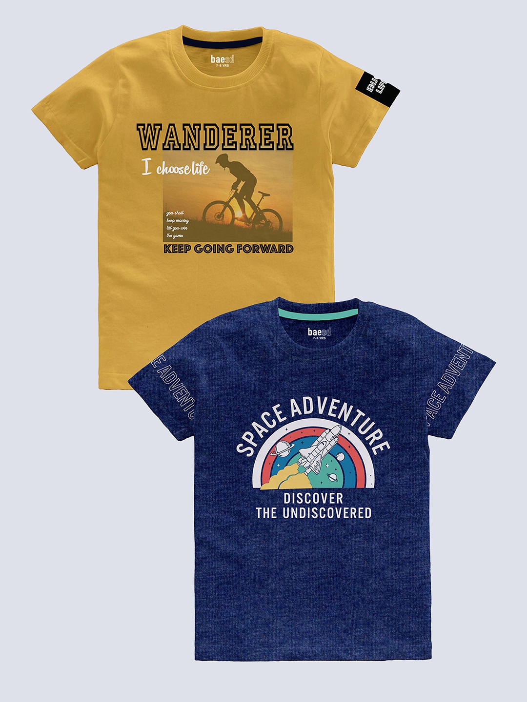 

BAESD Boys Pack Of 2 Typography Printed Pure Cotton T-shirt, Mustard