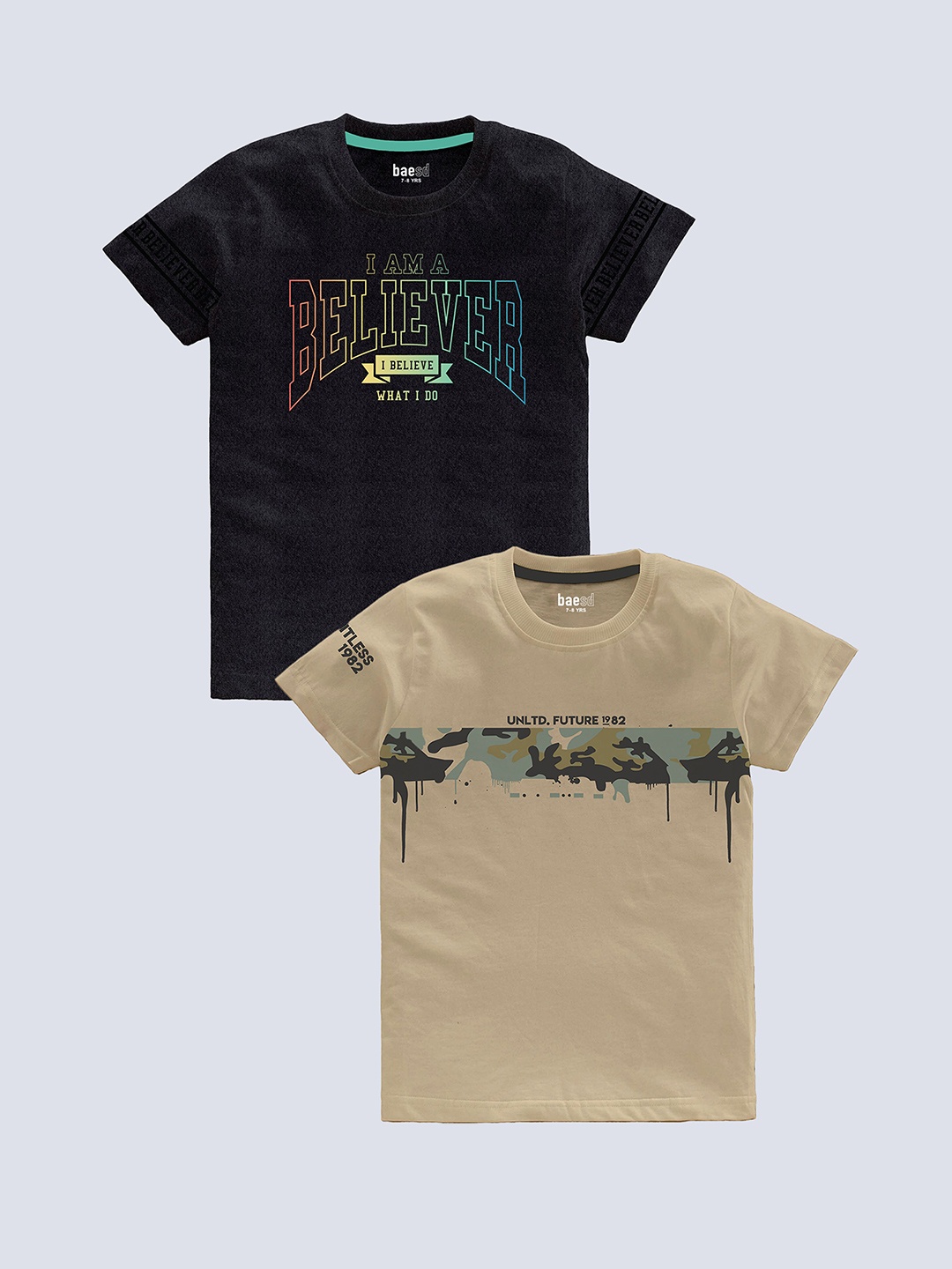 

BAESD Boys Pack Of 2 Typography Printed Pure Cotton T-shirt, Black