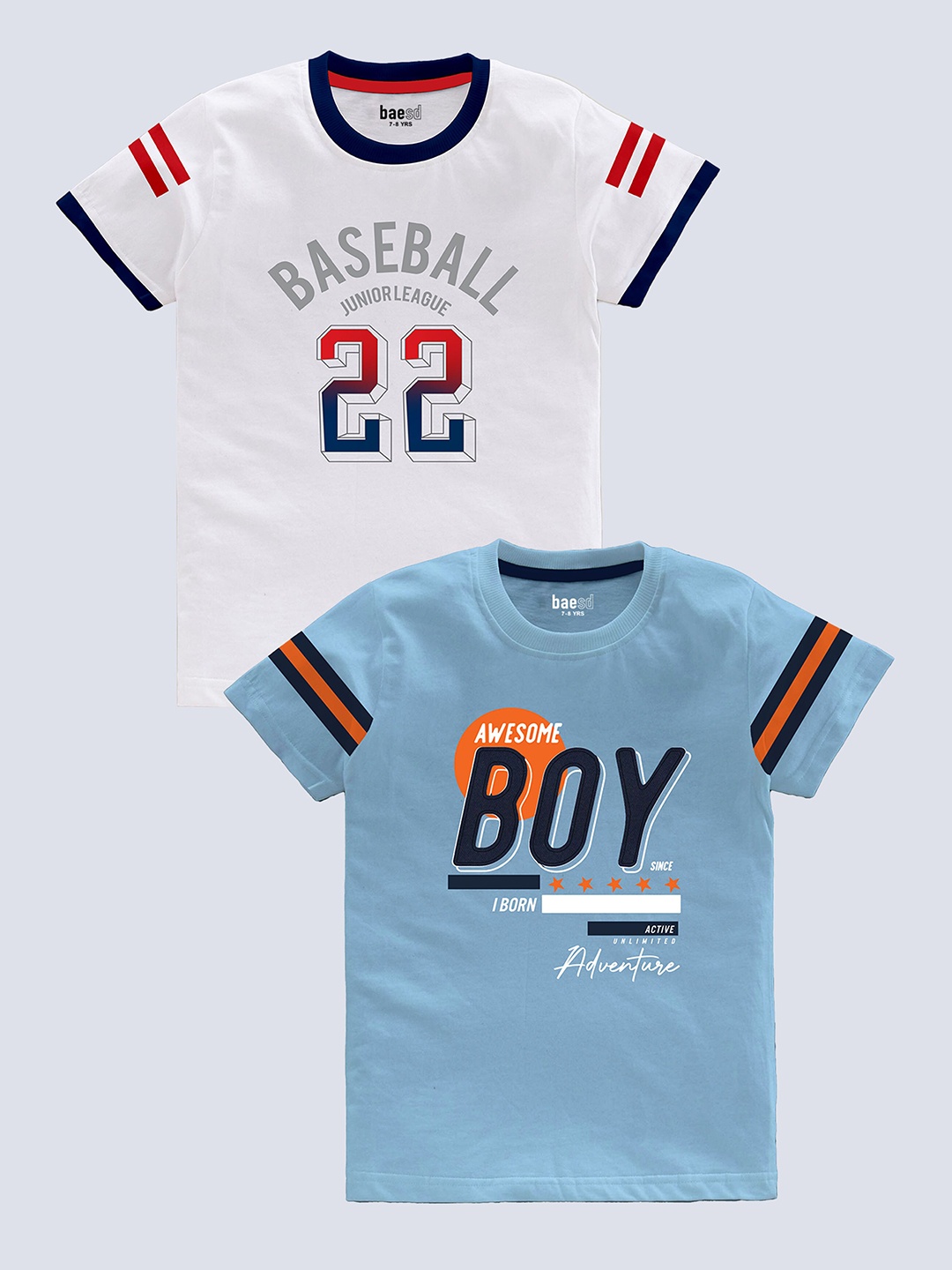

BAESD Boys Pack Of 2 Typography Printed Pure Cotton T-shirt, White