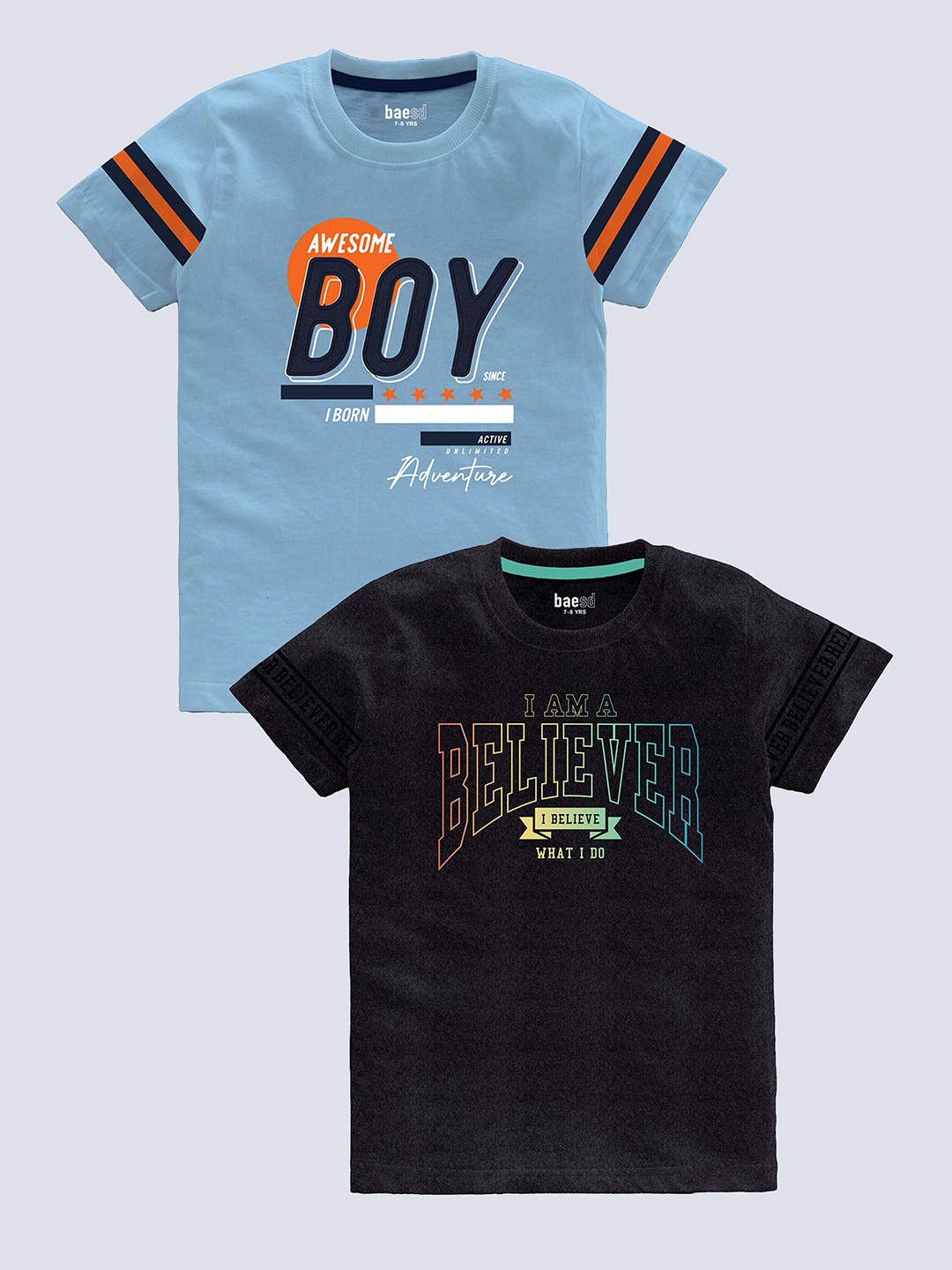 

BAESD Boys Pack Of 2 Typography Printed Pure Cotton T-shirt, Black