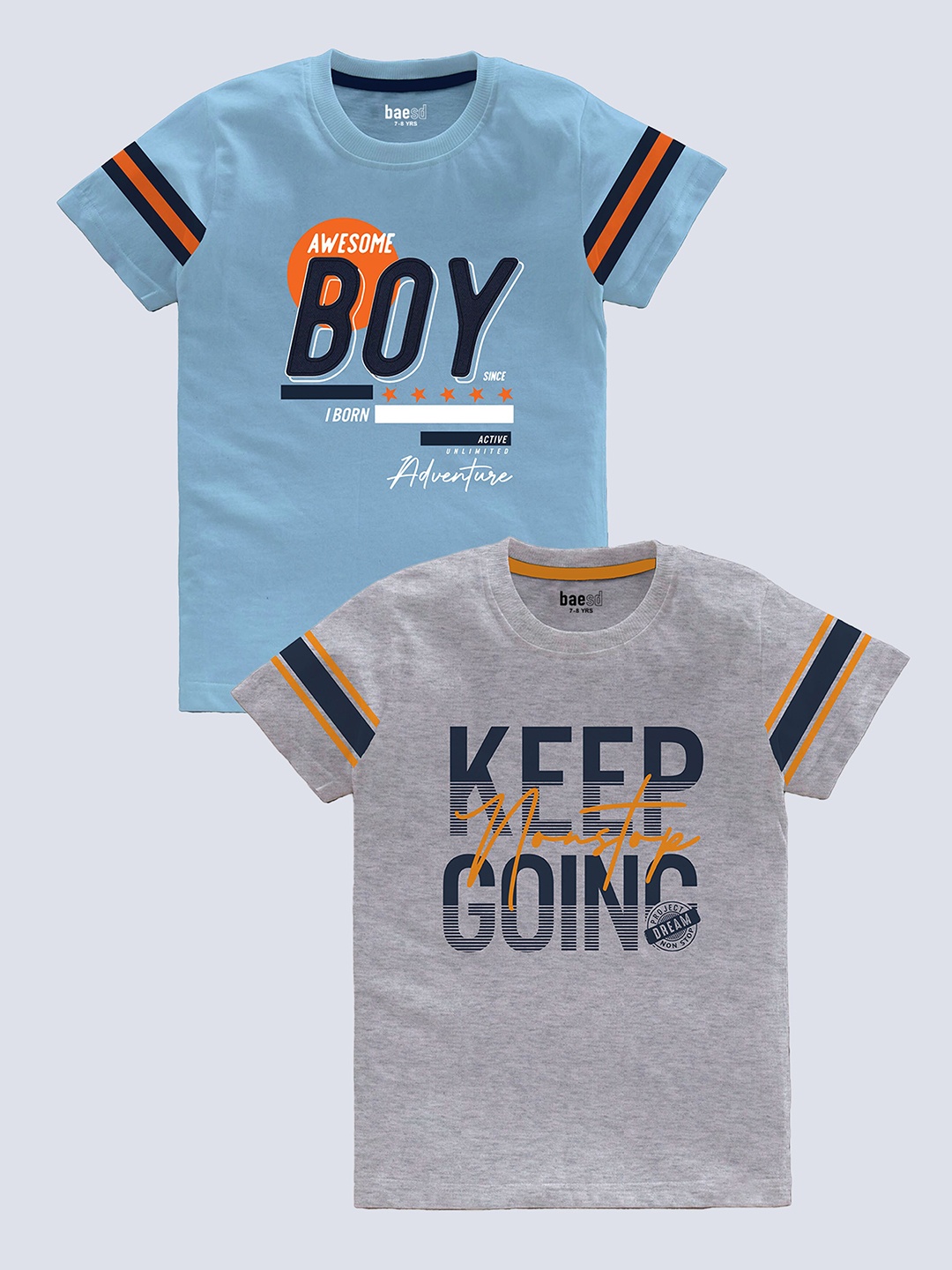 

BAESD Boys Pack Of 2 Typography Printed Pure Cotton T-shirt, Blue