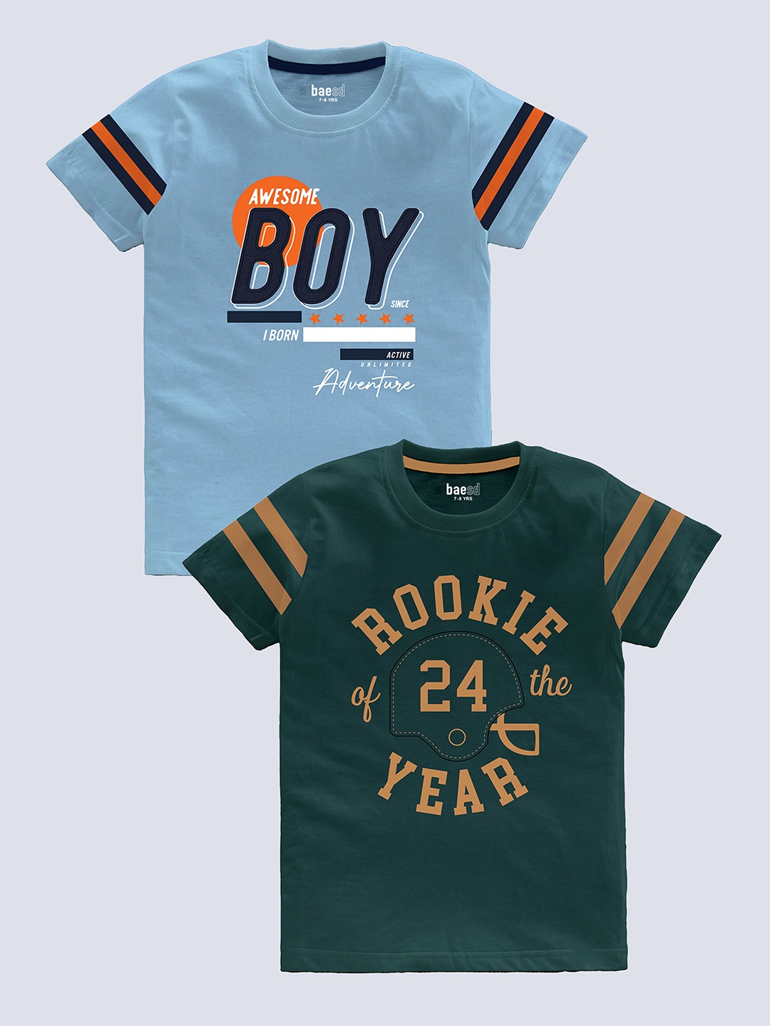 

BAESD Boys Pack Of 2 Printed Round Neck Cotton T-shirts, Blue