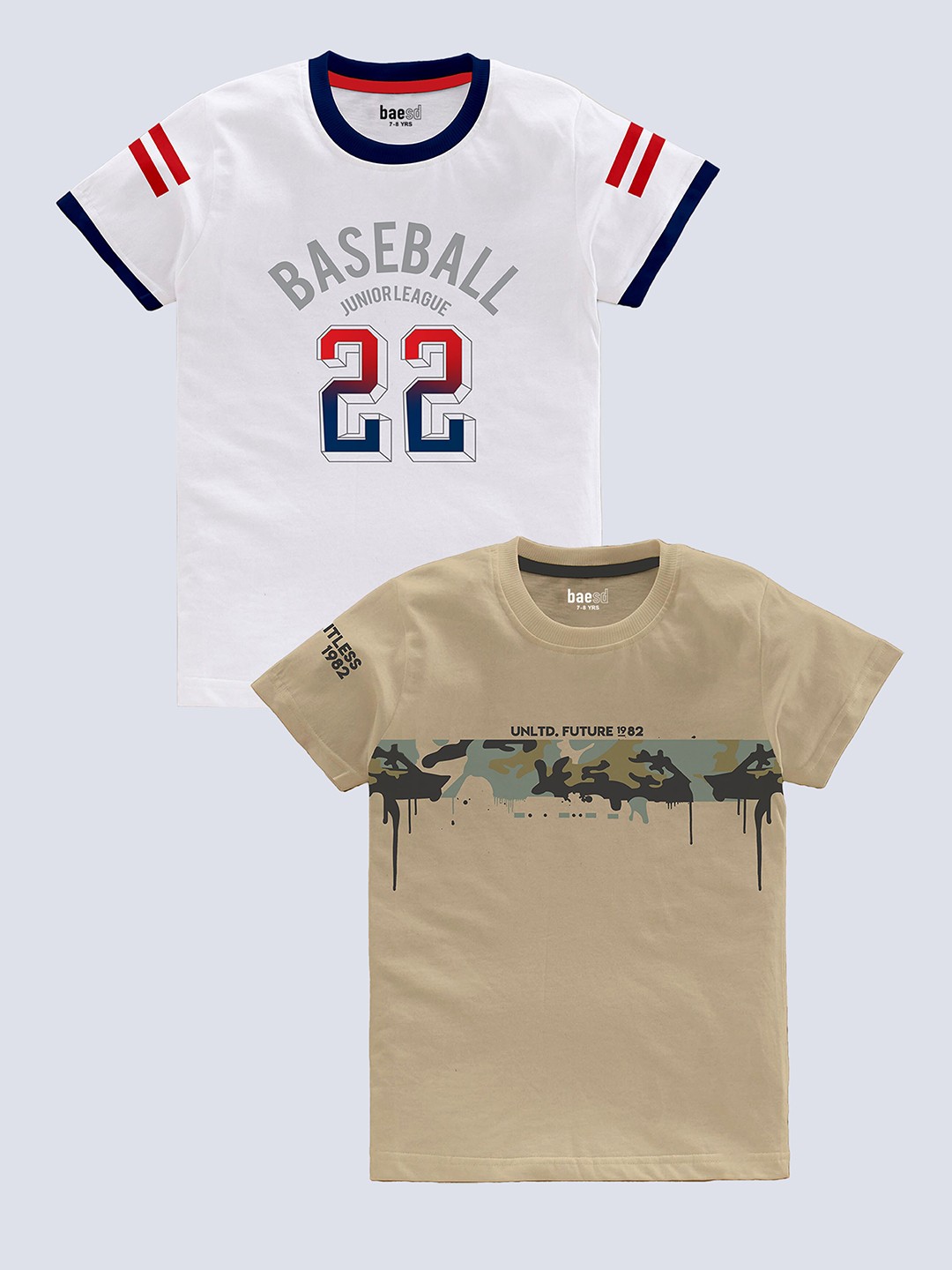 

BAESD Boys Pack Of 2 Printed Pure Cotton T-shirt, White