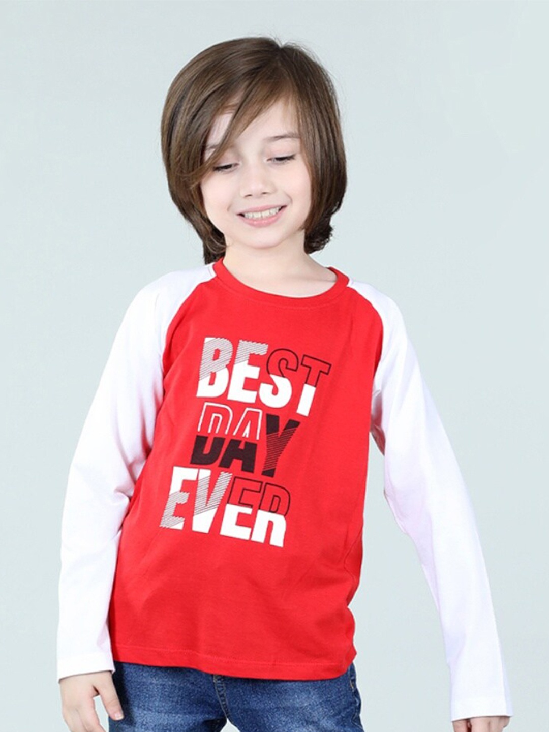 

UrbanMark Boys Typography Printed Pure Cotton T-shirt, Red