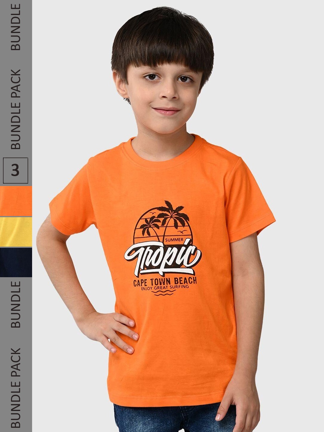 

UrbanMark Boys Pack of 3 Typography Printed Pure Cotton T-shirt, Orange